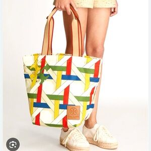 Brand New with tag!  Tory Burch Gracie Mixed Print Canvas Tote
